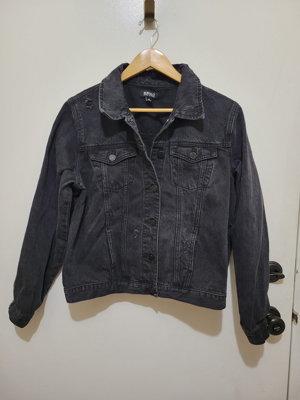 Buffalo David Bitton Womens Black Washed Classic Denim Trucker Style Jacket